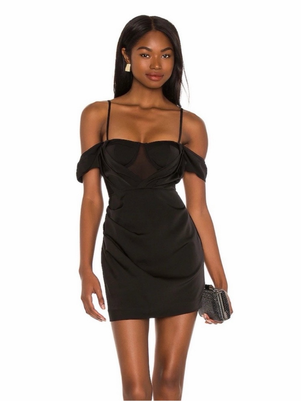 NBD Carlota Black Off Shoulder Corset Mini Dress size medium